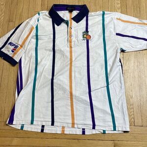 Vintage Men’s Antigua Golf shirt 1990s Striped Celebrity Classic Pepsi Airtouch